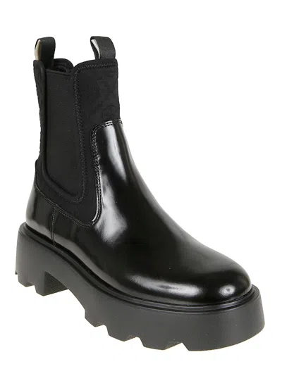 Tory Burch Black Leather And Fabric Chelsea Ankle Boots In Black