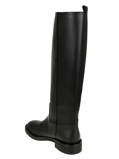 Via Roma 15 Smooth Black Leather Ankle Boots With Minimalist Design In Black