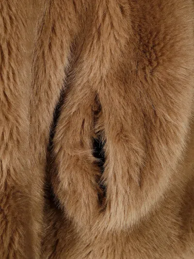 Stand Studio Cropped Faux Fur Coat With Minimalistic Design And Plush Texture In Brown