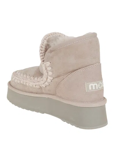 Mou Plush Sheep Skin Ankle Boots With Whipstitch Detailing In Brown