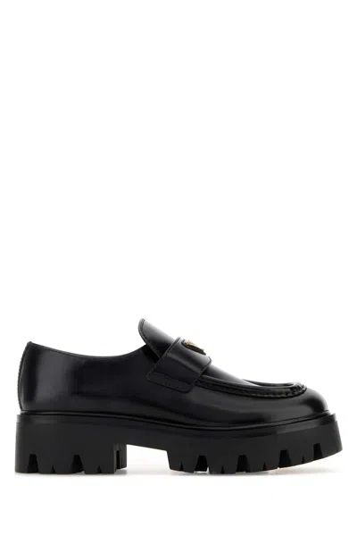 Prada Platform Leather Triangle Logo Loafers In Black