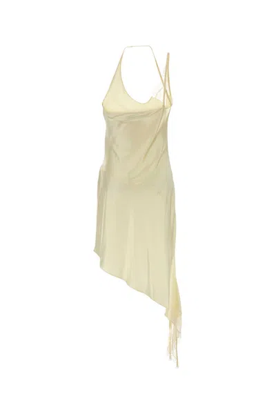 Courrèges Pastel Yellow Stretch Satin Rose Dress In Yellow
