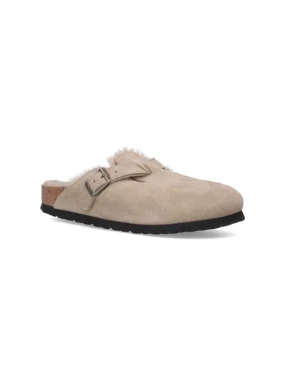 Birkenstock Boston Shearling Suede Slippers In Animal Print