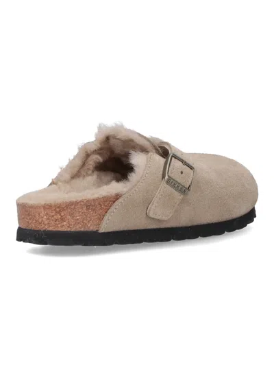 Birkenstock Boston Shearling Suede Slippers In Animal Print