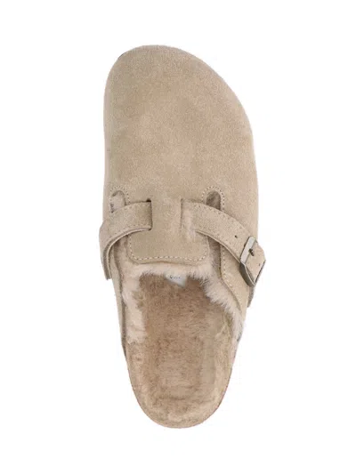Birkenstock Boston Shearling Suede Slippers In Animal Print