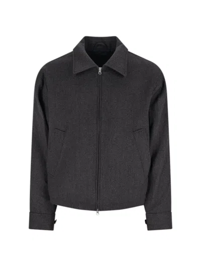 Mfpen Structured Brown Jacket With Front Zipper In Black