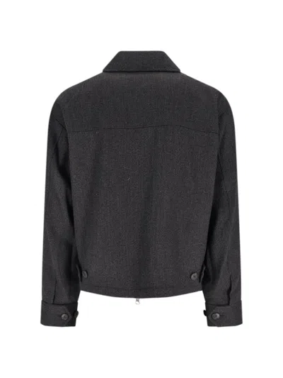 Mfpen Structured Brown Jacket With Front Zipper In Black