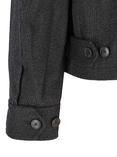 Mfpen Structured Brown Jacket With Front Zipper In Black