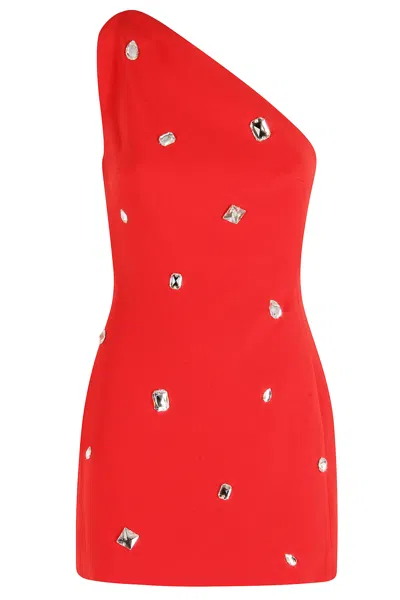 David Koma One-shoulder Crystal-embellished Mini Dress In Red