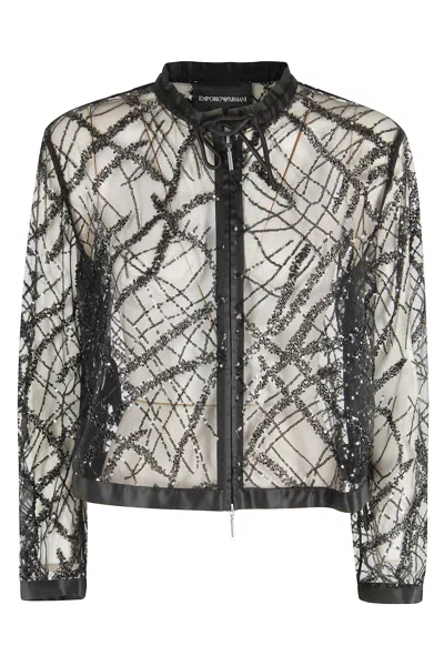 Emporio Armani Embroidered Cropped Shirt Jacket In Black