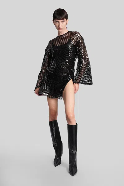 Attico Sheer Mesh Mini Dress In Black