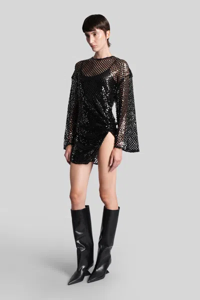 Attico Sheer Mesh Mini Dress In Black