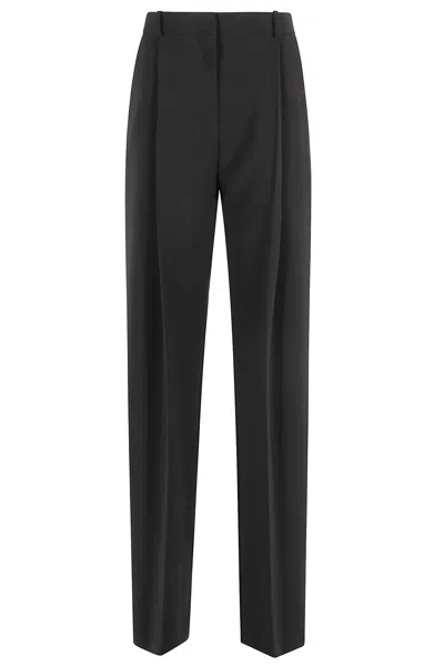 Elisabetta Franchi High-waisted Trousers With Wide Legs And Decorative Button Details In Black