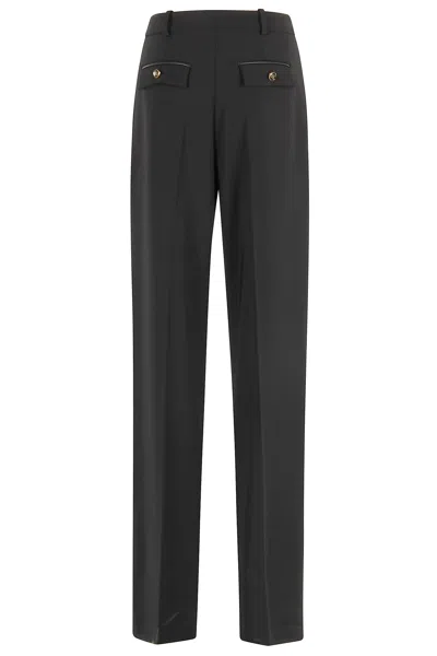 Elisabetta Franchi High-waisted Trousers With Wide Legs And Decorative Button Details In Black