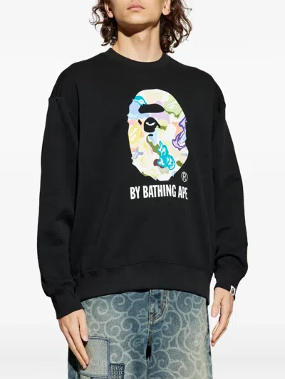 A Bathing Ape Graphic Crew-neck Sweatshirt In Black