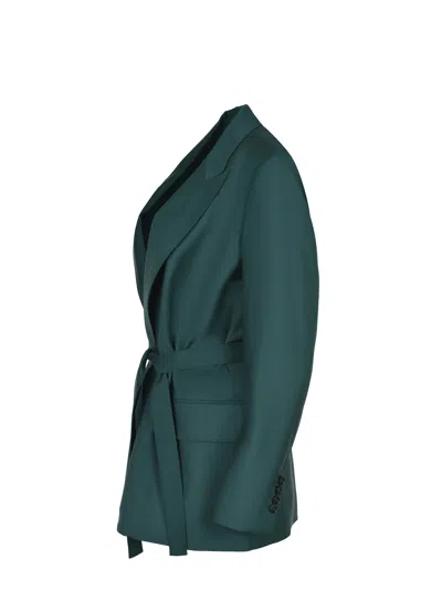 Max Mara Green Wool Canvas Jacket With Belt In Green