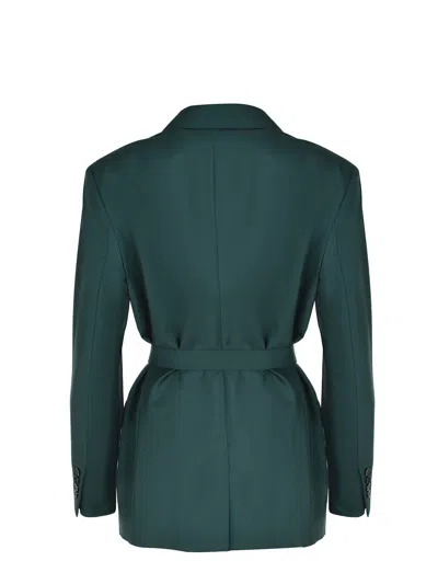 Max Mara Green Wool Canvas Jacket With Belt In Green
