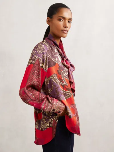 Reiss Womens Jade Paisley-print Woven Top Red In Purple