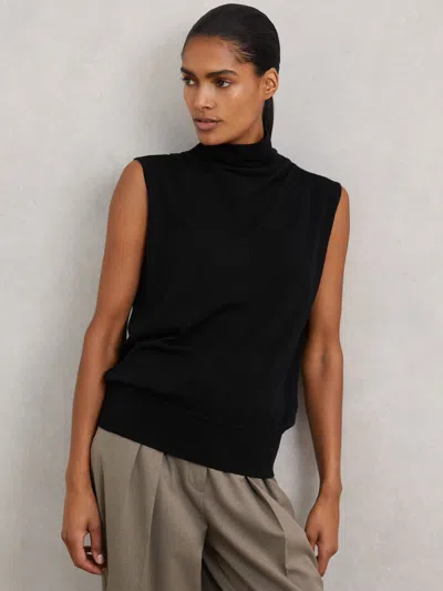 Reiss Womens Black Harper Funnel-neck Sleeveless Wool Top