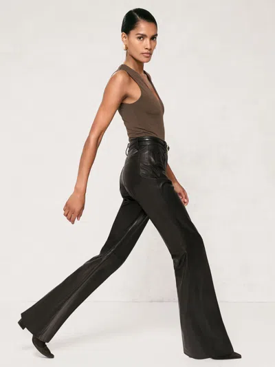 Reiss Black Petite Leather High-rise Flared Trousers In Black