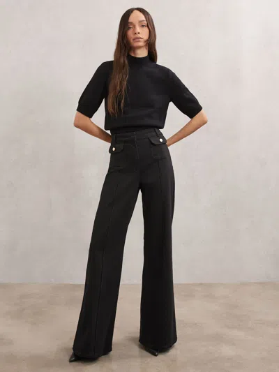 Reiss Womens Black Ria Flared Slim-fit Stretch-denim Jeans In Black