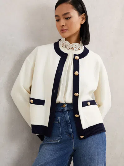 Reiss Olive Wool-cashmere Crewneck Cardigan In White