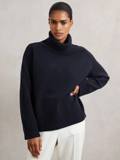 Reiss Womens Navy Brooklyn Roll-neck Wool And Cashmere-blend Jumper Xs In Blue