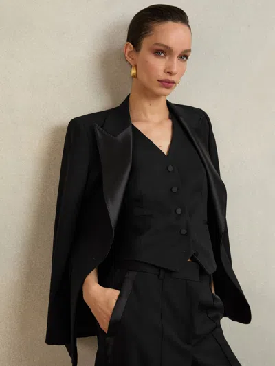 Reiss Black Atelier Wool-blend Tuxedo Waistcoat In Black