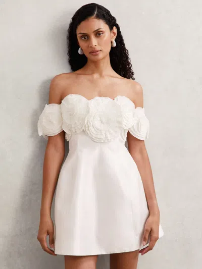 Acler Trusley Off-the-shoulder Rosette Satin Mini Dress In White