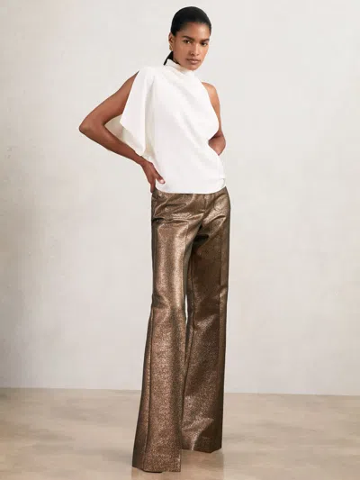 Reiss Gold Sienna Flare Sparkle Patch-pocket Flared Trousers In Gold