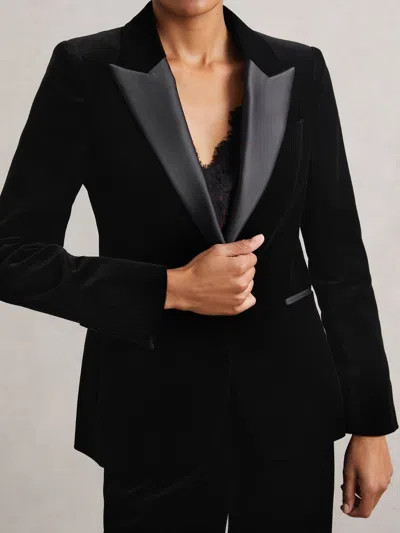 Reiss Black Petite Velvet Single Breasted Suit Blazer In Black