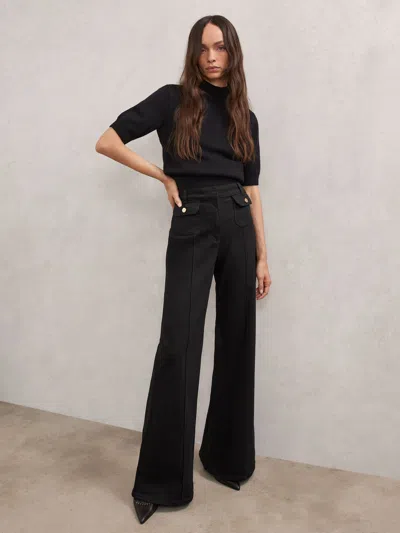 Reiss Womens Black Ria Flared Slim-fit Stretch-denim Jeans In Black