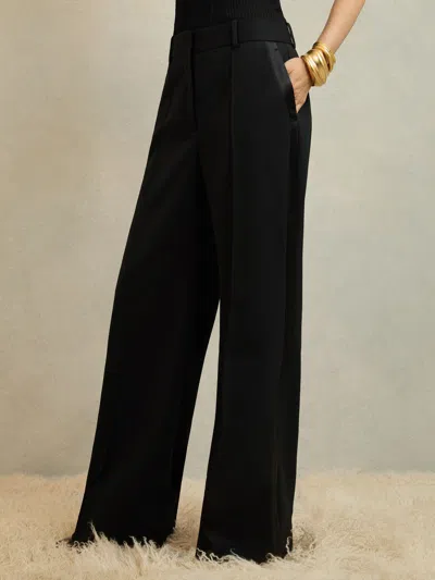 Reiss Black Petite Atelier Wide-leg Tuxedo Trousers In Black