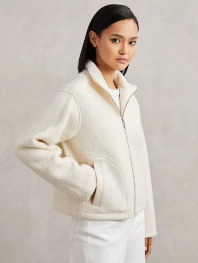 Reiss Cream Wool Felted Funnel-neck Jacket In White