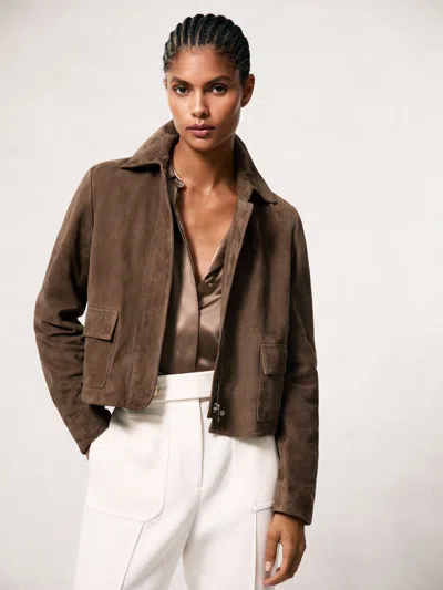 Reiss Taupe Neutral Drew Suede Suede Cropped Jacket In Brown