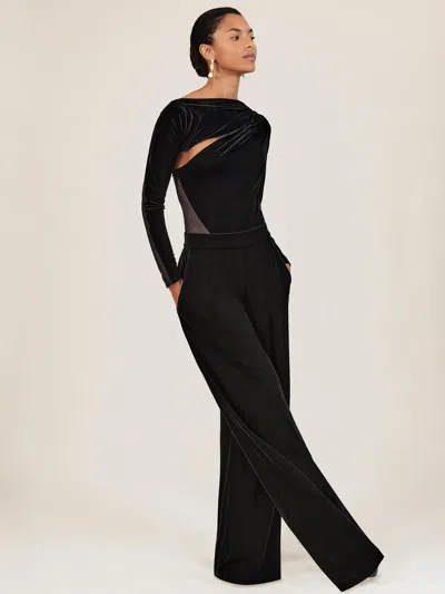 Reiss Black Velvet Sheer-panel Wide-leg Jumpsuit In Black