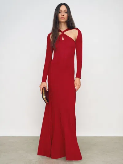 Reiss Womens Red Vivienne Cut-out Knitted Midi Dress