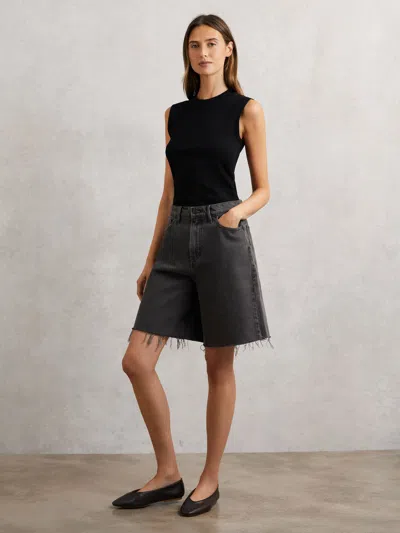 Good American Womens Black398 Good Extreme High-rise Denim Barrel Shorts