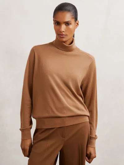 Reiss Camel Wool Roll-neck Jumper In Brown