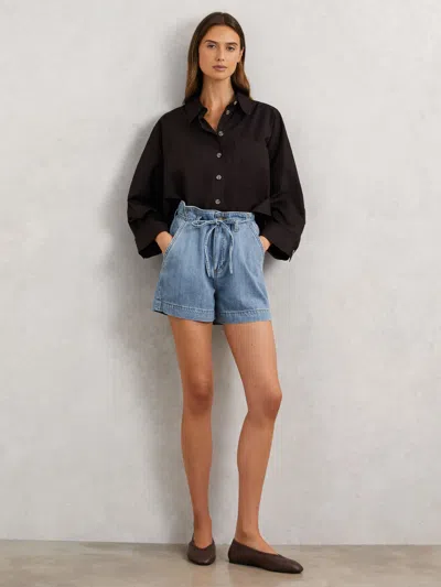 Paige Anessa Short With Waist Tie In Light Wash In Blue