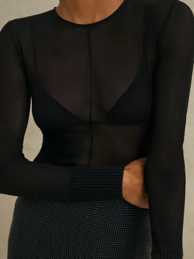 Reiss Black Rib Detail Jersey Top In Black