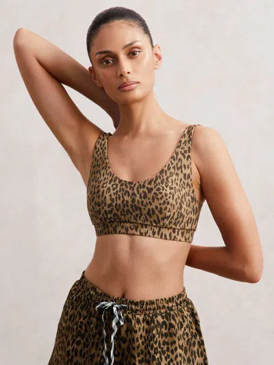 The Upside Panthera Daisy Scoop Neck Sports Bra In Brown
