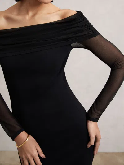 Reiss Womens Black Angelica Off-shoulder Stretch-knit Midi Dress Xs