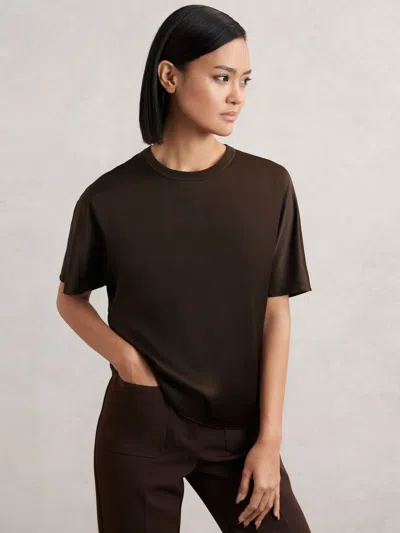 Reiss Womens Chocolate Brown Lena Short-sleeve Silk Top