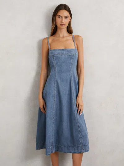 Paige Womens Serenade Pippa Square-neck Cotton-blend Denim Midi Dress In Blue