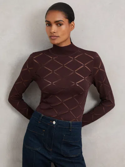 Reiss Womens Burgundy Seren Laser-cut Stretch-knit Top In Burgundy