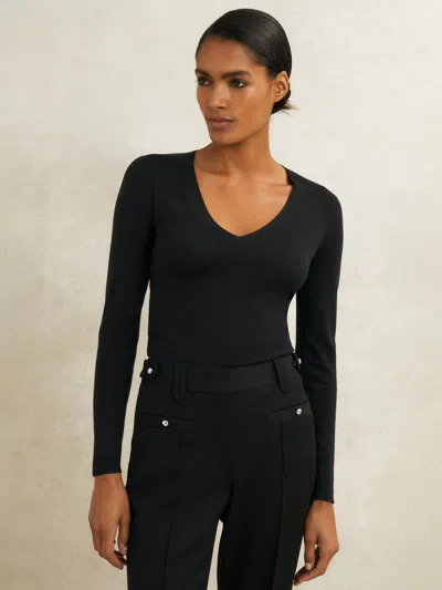 Reiss Maeve V-neck Silk Blend Sweater In Black