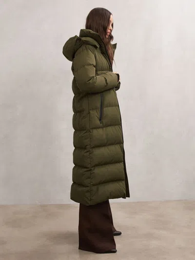 Reiss Colette Quilted Longline Puffer Jacket In Green