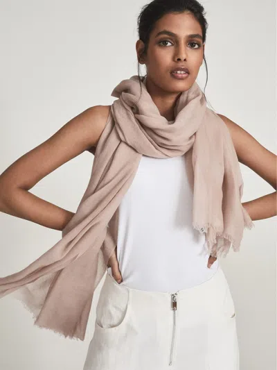 Reiss Blush Wool Cashmere Lightweight Scarf In Pink