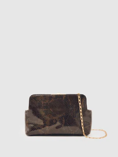 Reiss Snake Leather Snake-effect Frame Clutch Bag In Brown